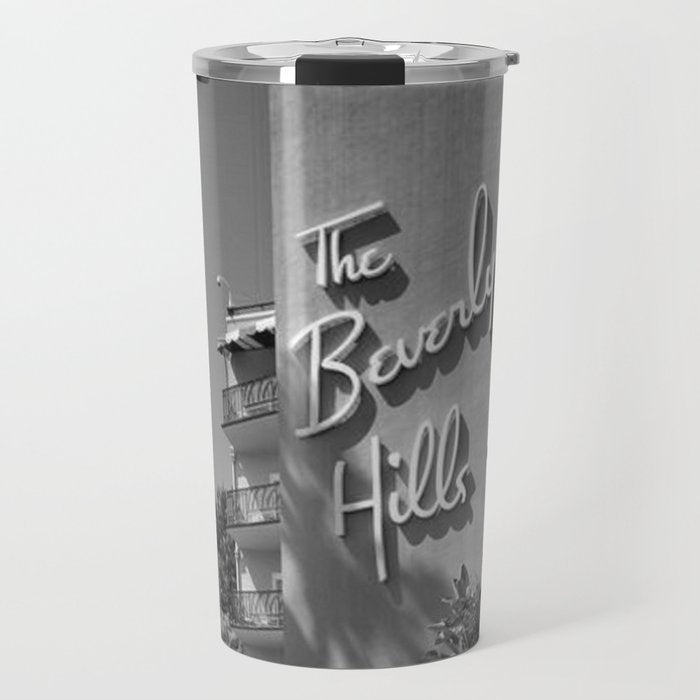 Beverly Hills Hotel, California black and white photograph / black and white photography Travel Mug Gallery Image 1