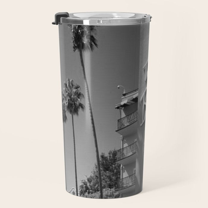 Beverly Hills Hotel, California black and white photograph / black and white photography Travel Mug Gallery Image 3