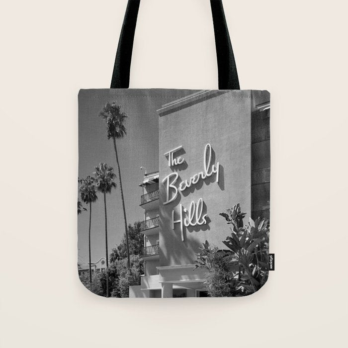 Beverly Hills Hotel, California black and white photograph / black and white photography Tote Bag Gallery Image 1
