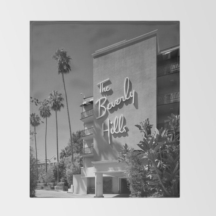 Beverly Hills Hotel, California black and white photograph / black and white photography Throw Blanket Gallery Image 2