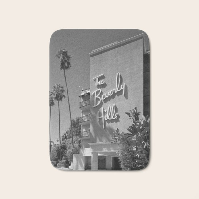 Beverly Hills Hotel, California black and white photograph / black and white photography Bath Mat Gallery Image 1