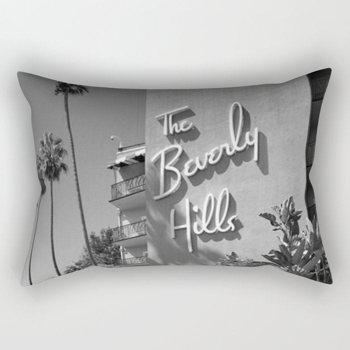 Beverly Hills Hotel, California black and white photograph / black and white photography Rectangular Pillow Gallery Image 1