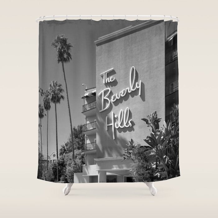 Beverly Hills Hotel, California black and white photograph / black and white photography Shower Curtain Gallery Image 1
