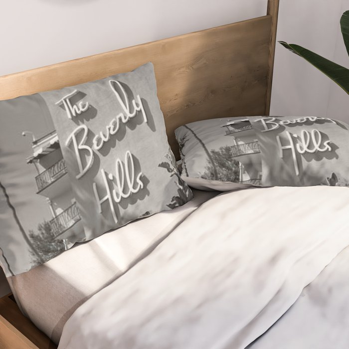 Beverly Hills Hotel, California black and white photograph / black and white photography Pillow Sham Gallery Image 2