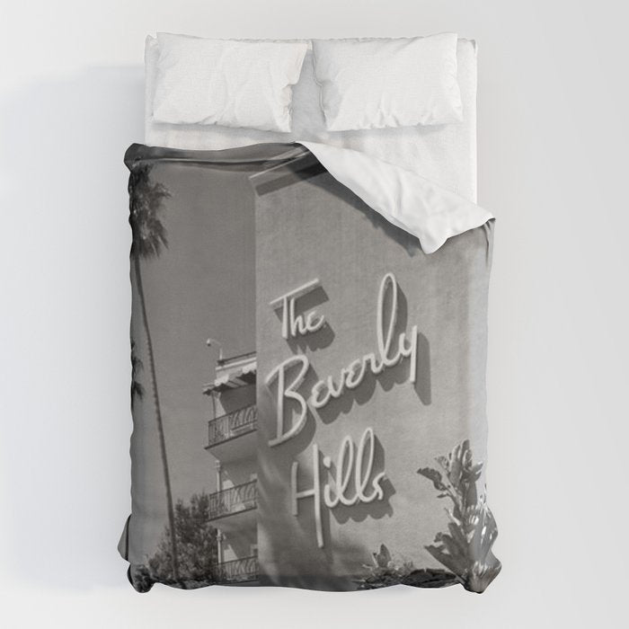 Beverly Hills Hotel, California black and white photograph / black and white photography Duvet Cover Gallery Image 6
