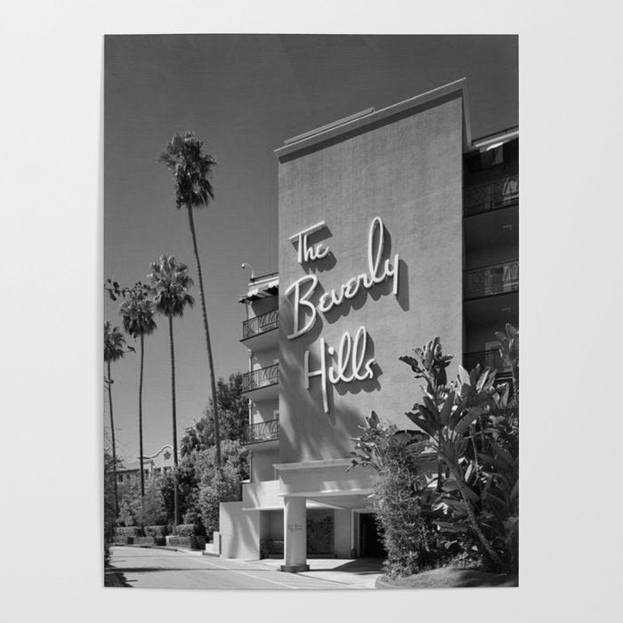 Beverly Hills Hotel, California black and white photograph / black and white photography Poster Gallery Image 4