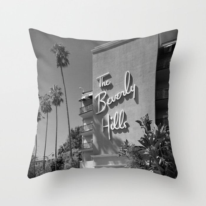 Beverly Hills Hotel, California black and white photograph / black and white photography Throw Pillow Gallery Image 6