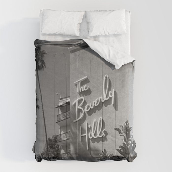 Beverly Hills Hotel, California black and white photograph / black and white photography Comforter Gallery Image 1