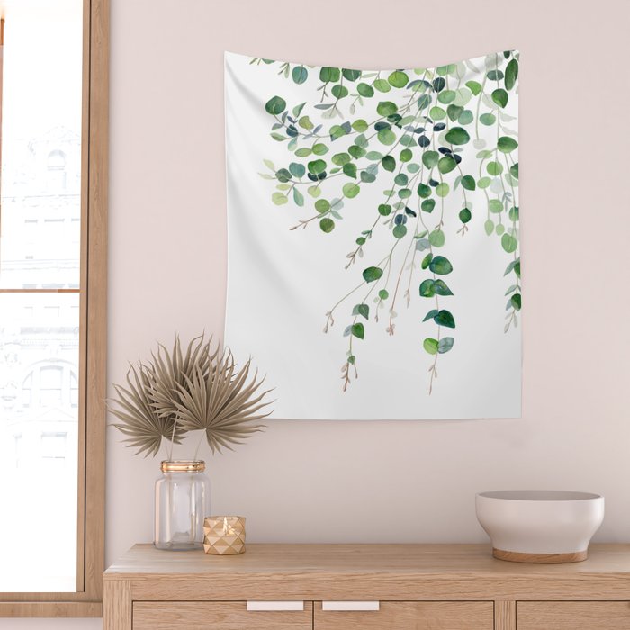 Eucalyptus Watercolor Wall Tapestry Gallery Image 2