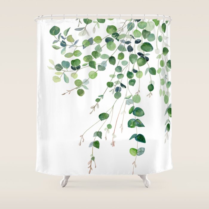 Eucalyptus Watercolor Shower Curtain Gallery Image 1