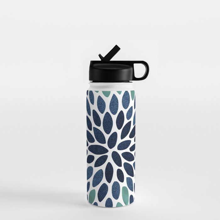 Modern, Blue and Green, Floral Bloom, Botanical Pattern Water Bottle Gallery Image 1