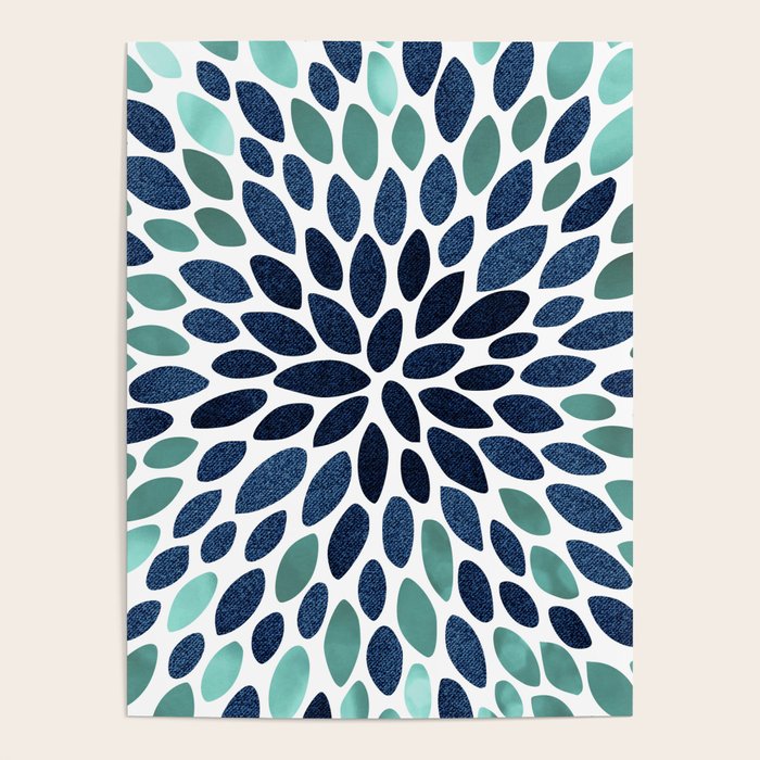 Modern, Blue and Green, Floral Bloom, Botanical Pattern Poster Gallery Image 4