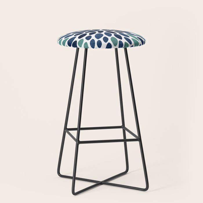 Modern, Blue and Green, Floral Bloom, Botanical Pattern Stool Gallery Image 1