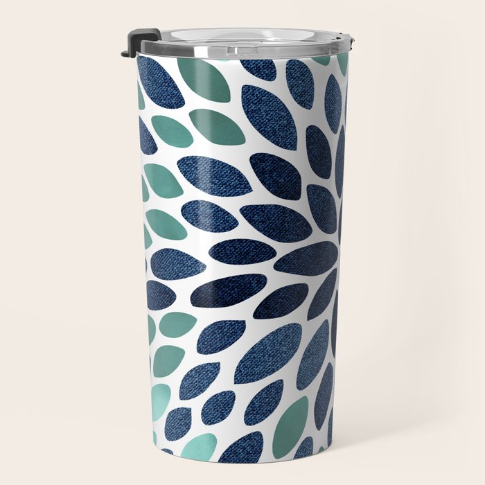 Modern, Blue and Green, Floral Bloom, Botanical Pattern Travel Mug Gallery Image 3