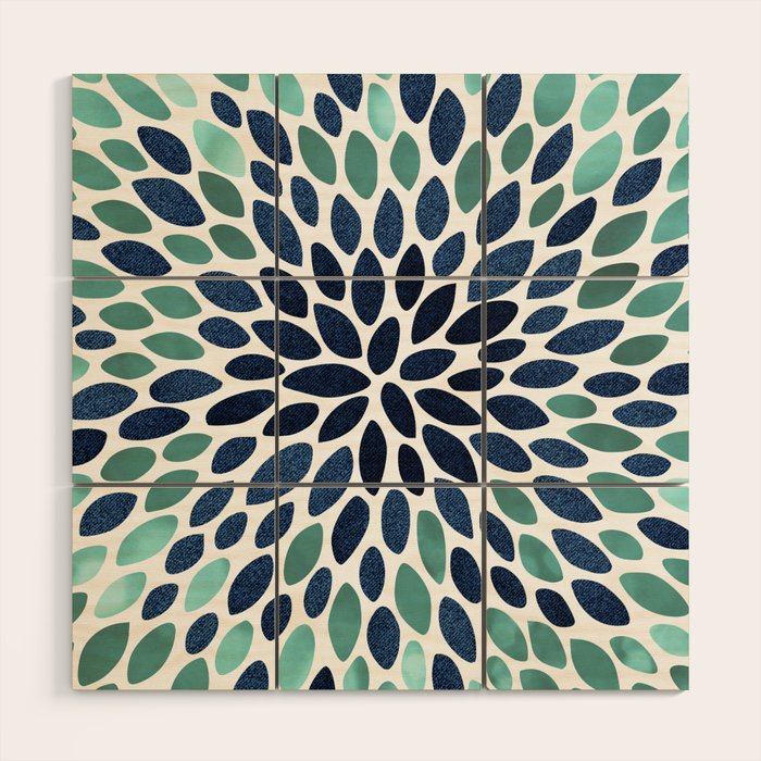Modern, Blue and Green, Floral Bloom, Botanical Pattern Wood Wall Art Gallery Image 1