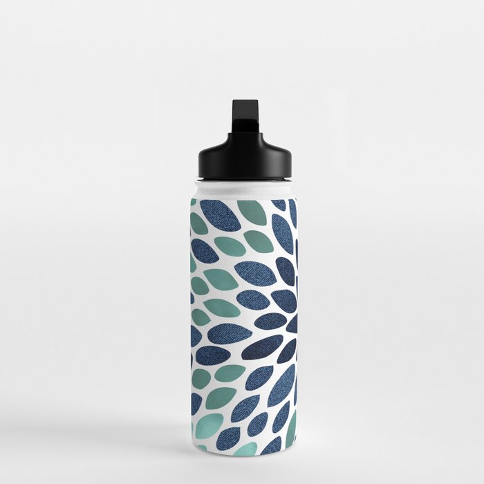 Modern, Blue and Green, Floral Bloom, Botanical Pattern Water Bottle Gallery Image 3