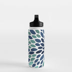Modern, Blue and Green, Floral Bloom, Botanical Pattern Water Bottle Gallery Image 3