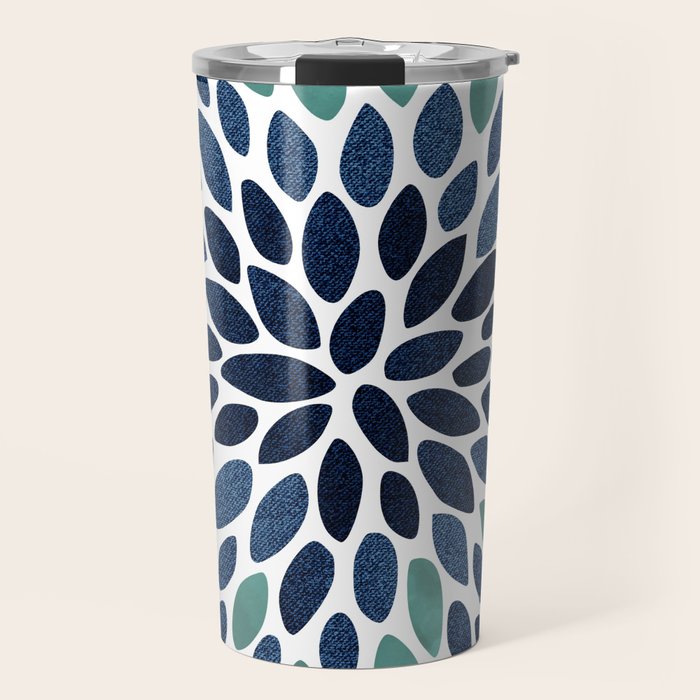 Modern, Blue and Green, Floral Bloom, Botanical Pattern Travel Mug Gallery Image 1