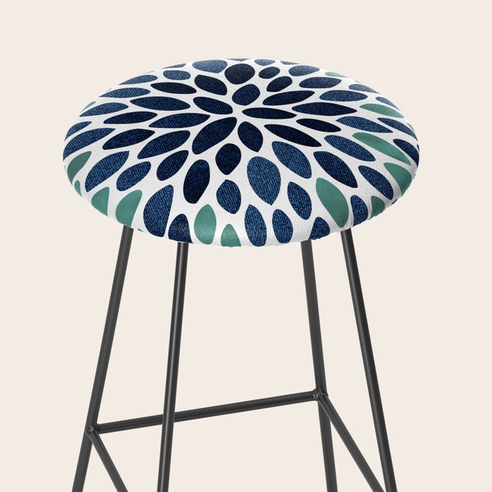 Modern, Blue and Green, Floral Bloom, Botanical Pattern Stool Gallery Image 2
