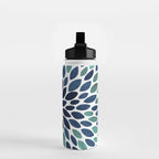Modern, Blue and Green, Floral Bloom, Botanical Pattern Water Bottle Gallery Image 2