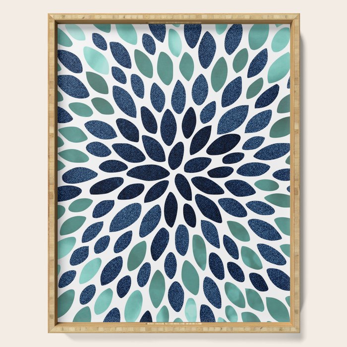 Modern, Blue and Green, Floral Bloom, Botanical Pattern Serving Tray Gallery Image 1