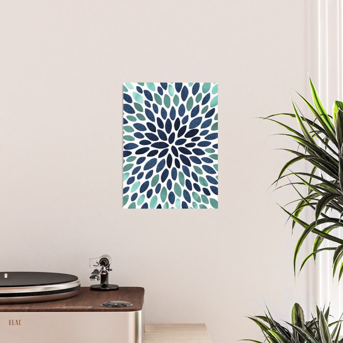 Modern, Blue and Green, Floral Bloom, Botanical Pattern Poster Gallery Image 2