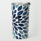 Modern, Blue and Green, Floral Bloom, Botanical Pattern Travel Mug Gallery Image 2