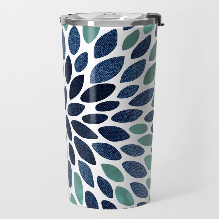 Modern, Blue and Green, Floral Bloom, Botanical Pattern Travel Mug Gallery Image 2
