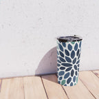 Modern, Blue and Green, Floral Bloom, Botanical Pattern Travel Mug Gallery Image 4