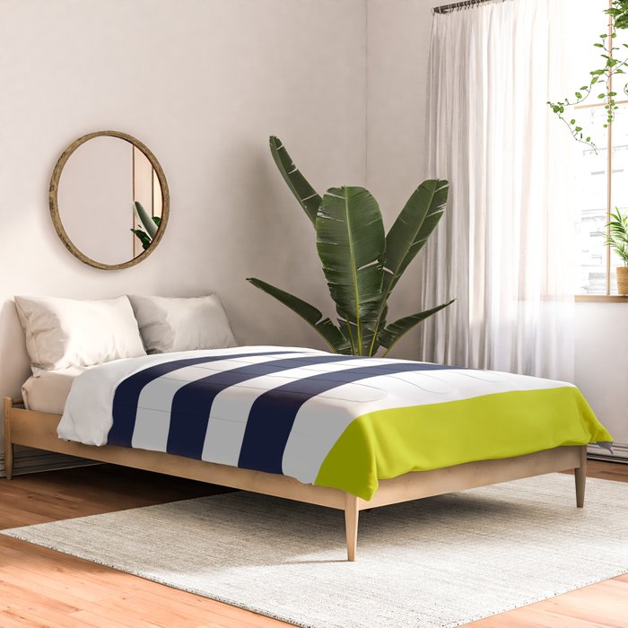 Modern Classy Navy Blue Lime Green STRIPES Comforter Gallery Image 2