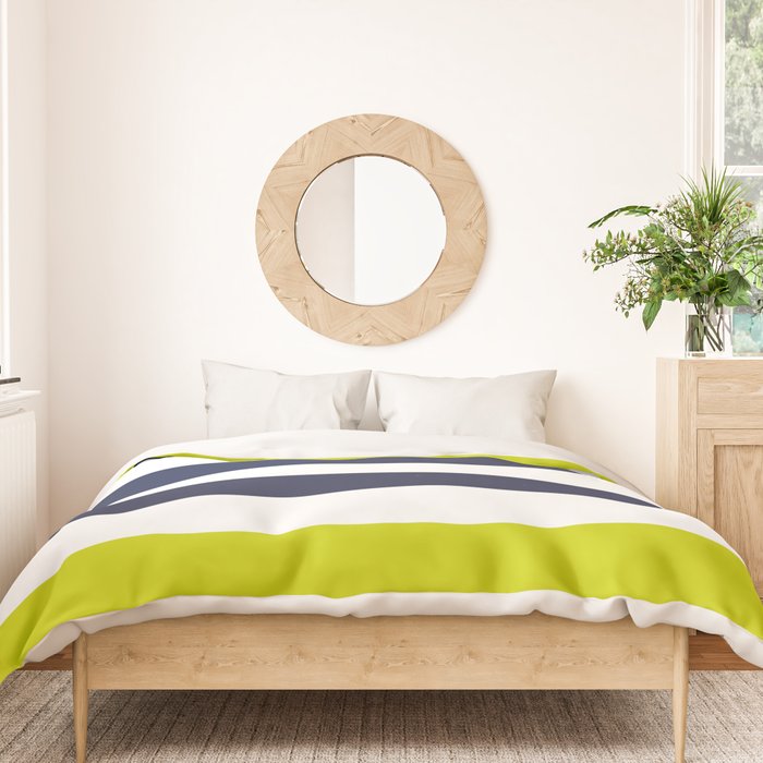 Modern Classy Navy Blue Lime Green STRIPES Duvet Cover Gallery Image 3