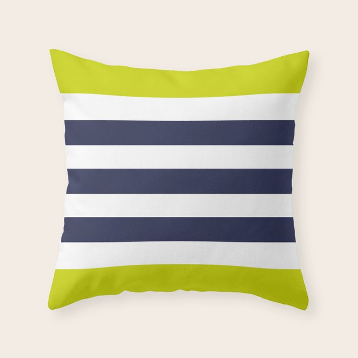 Modern Classy Navy Blue Lime Green STRIPES Throw Pillow Gallery Image 1