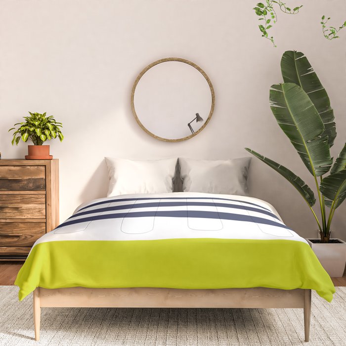 Modern Classy Navy Blue Lime Green STRIPES Comforter Gallery Image 3