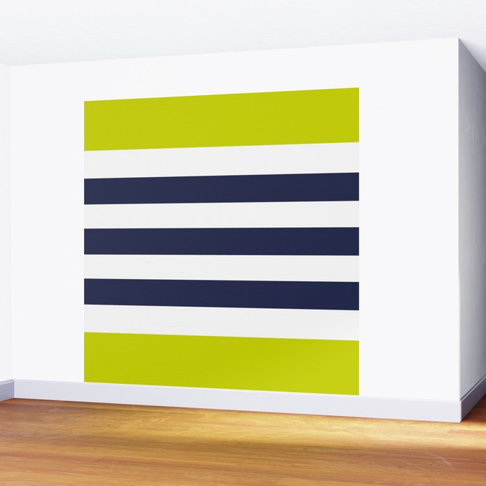 Modern Classy Navy Blue Lime Green STRIPES Wall Mural Gallery Image 2