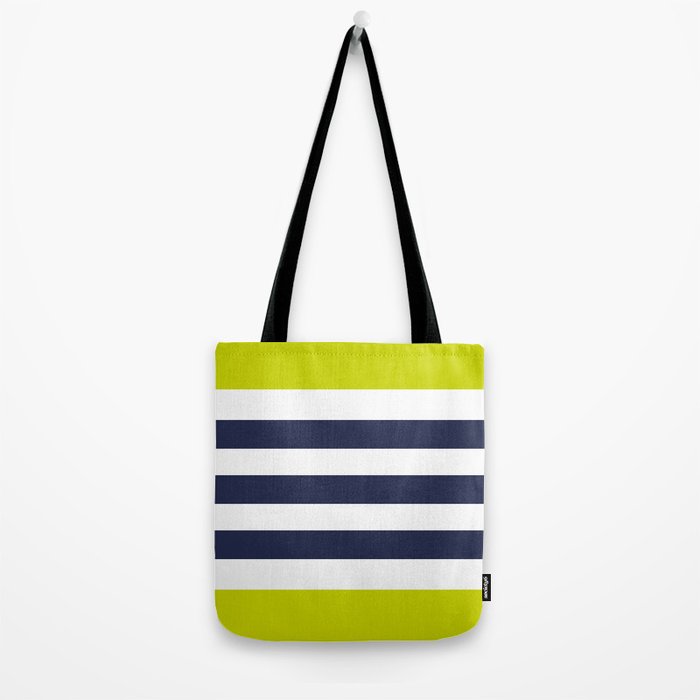 Modern Classy Navy Blue Lime Green STRIPES Tote Bag Gallery Image 2