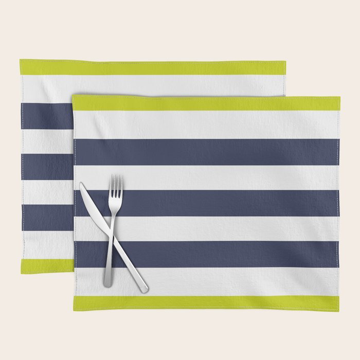 Modern Classy Navy Blue Lime Green STRIPES Placemat Gallery Image 1