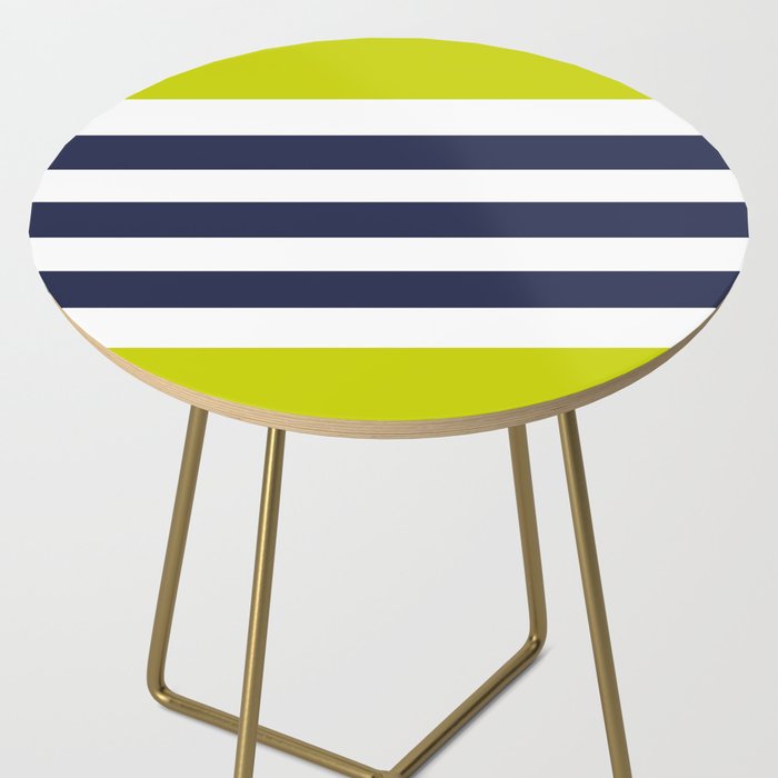 Modern Classy Navy Blue Lime Green STRIPES Side Table Gallery Image 2