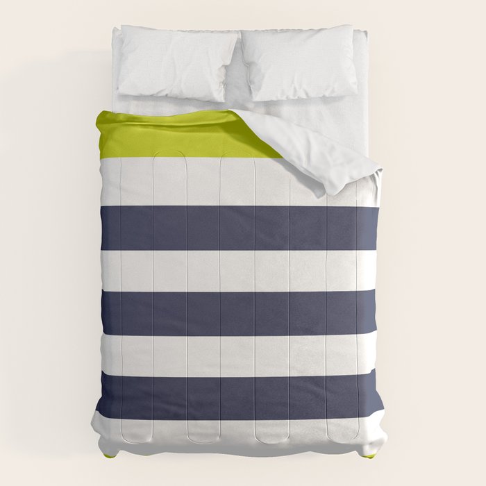 Modern Classy Navy Blue Lime Green STRIPES Comforter Gallery Image 1
