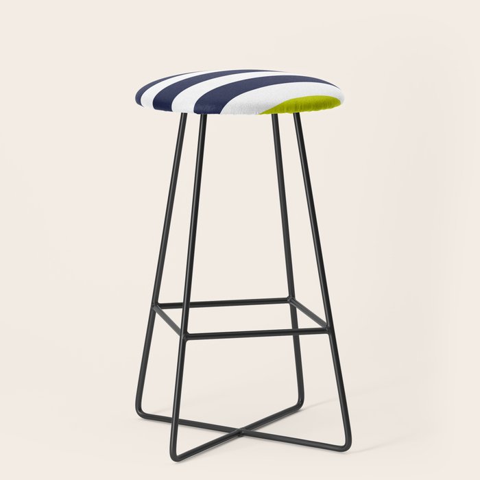 Modern Classy Navy Blue Lime Green STRIPES Stool Gallery Image 1