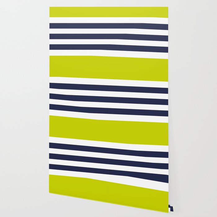 Modern Classy Navy Blue Lime Green STRIPES Wallpaper Gallery Image 2