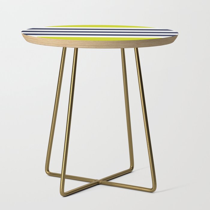 Modern Classy Navy Blue Lime Green STRIPES Side Table Gallery Image 1