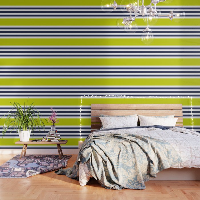 Modern Classy Navy Blue Lime Green STRIPES Wallpaper Gallery Image 1