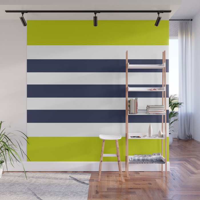 Modern Classy Navy Blue Lime Green STRIPES Wall Mural Gallery Image 1