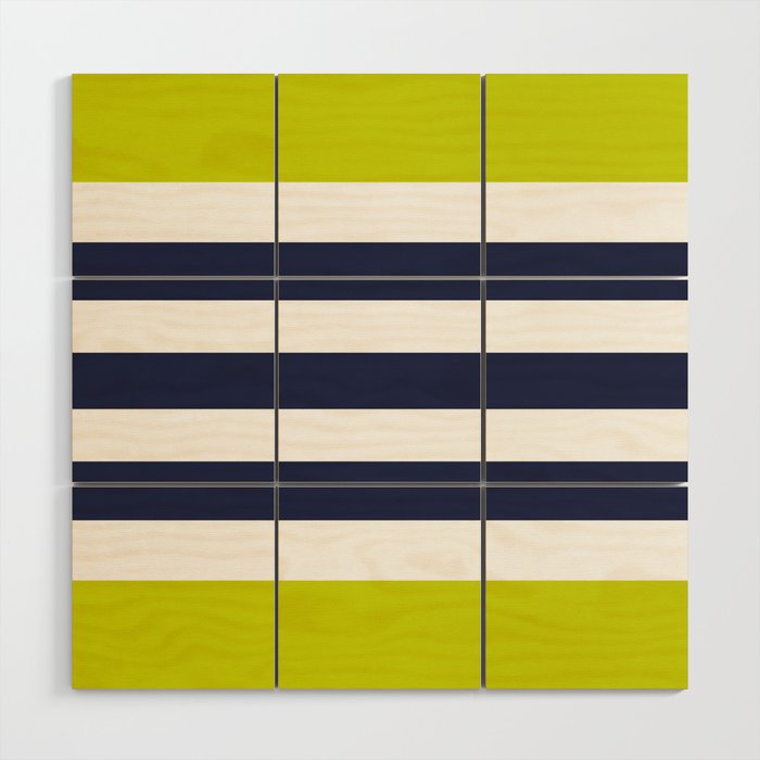 Modern Classy Navy Blue Lime Green STRIPES Wood Wall Art Gallery Image 1