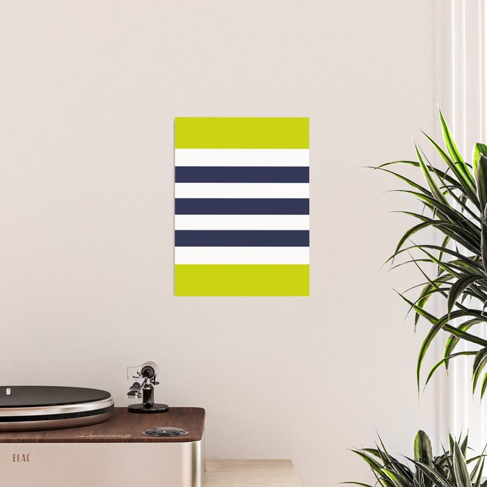 Modern Classy Navy Blue Lime Green STRIPES Poster Gallery Image 2