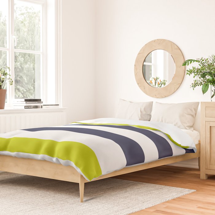 Modern Classy Navy Blue Lime Green STRIPES Duvet Cover Gallery Image 2