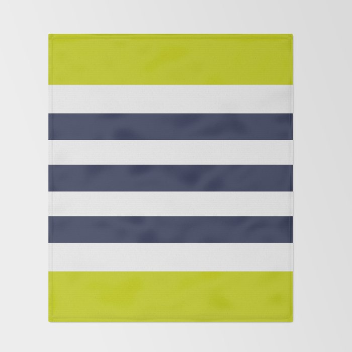 Modern Classy Navy Blue Lime Green STRIPES Throw Blanket Gallery Image 2