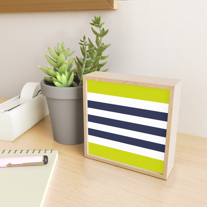 Modern Classy Navy Blue Lime Green STRIPES Mini Art Print Gallery Image 2