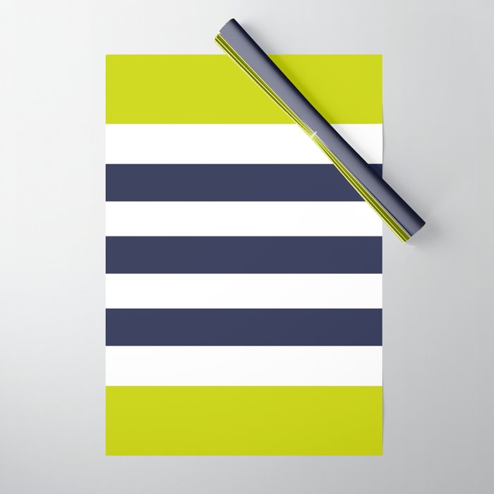 Modern Classy Navy Blue Lime Green STRIPES Wrapping Paper Gallery Image 1