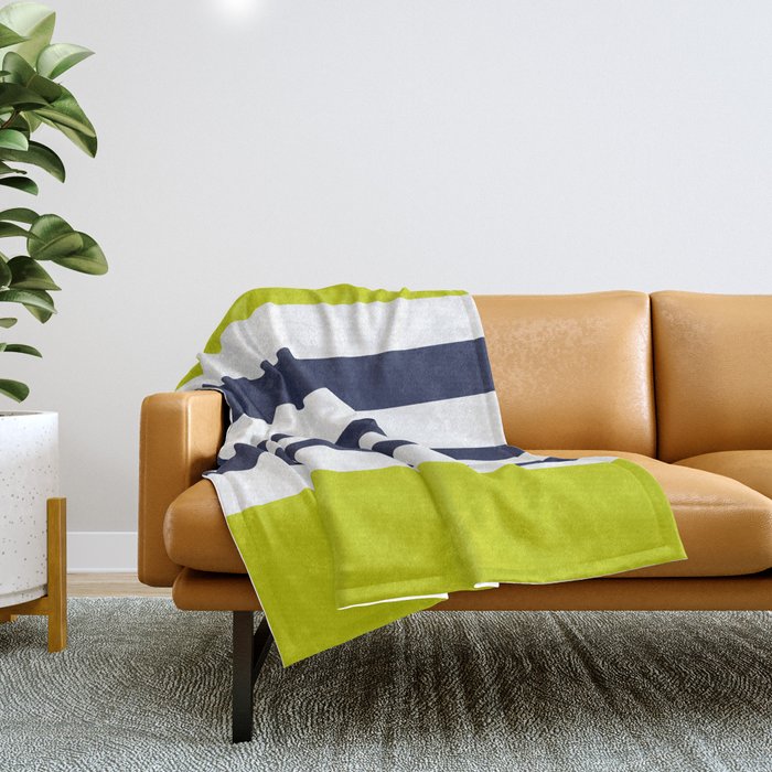 Modern Classy Navy Blue Lime Green STRIPES Throw Blanket Gallery Image 1